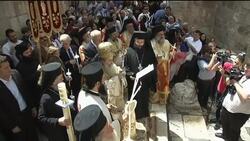 Greek Patriarch in Holy Land performing Easter service News Clip