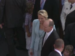 Princess Charlene and HSH Prince Albert II of Monaco at the Monaco Royal Wedding: First Appearance of Married Couple at Monaco . (Footage by WireImage Video/Getty Images Entertainment Video) Stock Footage