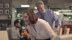 MS TS Man and woman for business lunch at restaurant Stock Footage