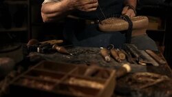 HD Super Slow-Mo: Shoemaker Stitching The Vamp Stock Footage