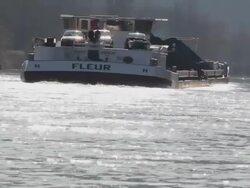 MS Cargo vessel passing through saar river / Taben-Rodt, Hesse, Germany Stock Footage