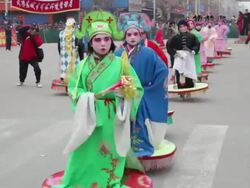 MS Villagers dressed as ancient figures attend parade during shehuo celebrations, Shehuo is traditional festive folk celebration during chinese spring festival  AUDIO  / xi'an, shaanxi, china Stock Footage
