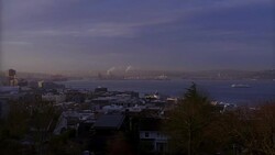WS PAN View of skyline with space needle and river besides it / Seattle, Washington, USA Stock Footage