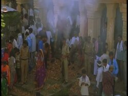 High angle view of crowds around Hindu Temple, Bandhavgarh National Park, India Stock Footage