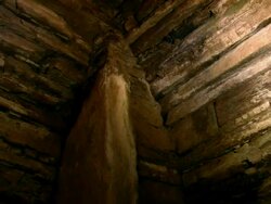 Scenic shots of the pillars in the neolithic grave mound at Maeshowe in the Orkney Islands Stock Footage