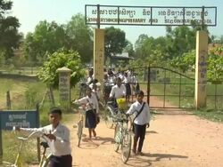 ZI Students leaving school for lunch in rural Siem Reap / Cambodia Stock Footage