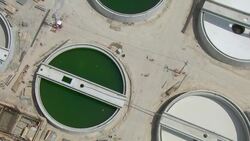 Holding tanks at Atotonilco wastewater treatment plant in Tepoztlan, Mexico. Stock Footage