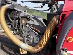 CU PAN Shot of machine system at bridge construction site preparing demolition of old bridge at Saar river / Wiltingen, Rhineland Palatinate, Germany Stock Footage