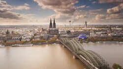 The Cathedral (Dom) and River Rhine, Cologne (Koln), North Rhine Westphalia, (Nordrhein-Westfalen), Germany, Europe Stock Footage
