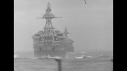 Warships on ocean during World War II News Clip