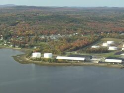 MS AERIAL PAN ZI View of Searsport town / Maine, United States Stock Footage