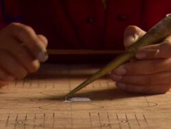 MS Metal rod rubbing against chakpu funnel tool being used to make Buddhist mandala sand paintings  / Kathmandu, Central, Nepal Stock Footage