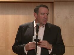 SPEECH: Former Arkansas Govenor Mike Huckabee on the profits of the sale of the CD's going toward putting instruments into kids' hands. Stock Footage