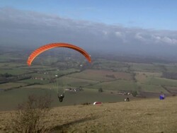 Paragliding on the South Downs, UK Stock Footage
