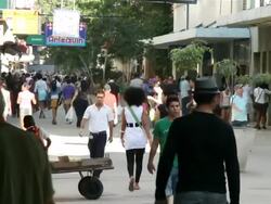 MS Shot of Crowd on Havana busy street at day time / Havana, Cuba  Stock Footage
