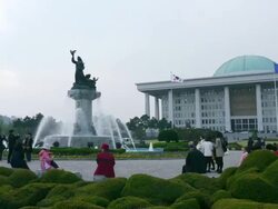 MS T/L Shot of people at National Assembly Building in Yeouido / Seoul, South Korea  Stock Footage