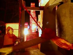 MS People knocking bell to praying for good luck during chinese spring festival  AUDIO  / xi'an, shaanxi, china Stock Footage