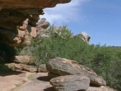Rock painting cave, pan left, Namaqualand, South Africa Stock Footage