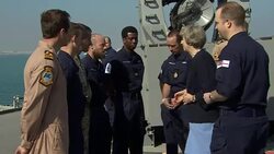 UK Prime Minister Theresa May on HMS Ocean during Bahrain visit News Clip