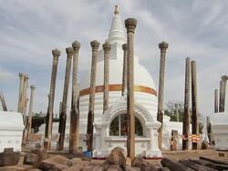MS Thuparama Dagoba, first dagaba built in Sri Lanka after introduction of Buddhism, contains collarbone of Buddha / Anuradhapura, North Central Province, Sri Lanka Stock Footage
