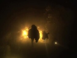 Low Angle hand-held - Divers use flashlights to navigate dark waters. Stock Footage