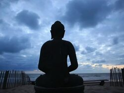 Buddha statue and flowing cloud Stock Footage