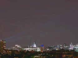 WS ZO T/L Shard opening ceremony laser light show London including St Paul's Cathedral and Tower Bridge / London, United Kingdom Stock Footage