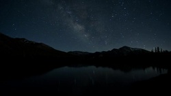 The stars of the Milky Way reflect in a pond in the Tuolumne Meadows of Yosemite National Park Stock Footage