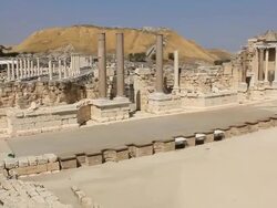 WS PAN HA View of archeological site / Beit Shean, Beit Shean Valley, Israel Stock Footage