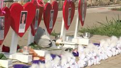 Aurora Theatre Shooting memorial display on third anniversary of tragedy Stock Footage