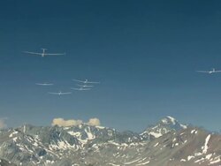 2010 AERIAL Group of gliders flying over snowcapped mountains / Santiago de Chile, Gran Santiago, Chile Stock Footage