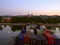 WS T/L POV View of container vessel entering harbour of Gdynia, Poland / Hamburg, Germany Stock Footage