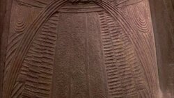 Carved symbols decorate the statue of a pharaoh in Luxor, Egypt. Stock Footage