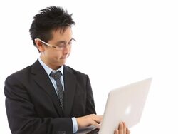Businessman Working laptop on white background Stock Footage