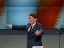 1992 medium shot Al Gore waving onstage at Democratic National Convention Stock Footage