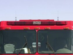 Firefighters, fire truck on emergency site. Stock Footage