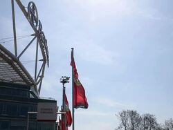 Long shot of Leverkusen flag with club crest. Stock Footage