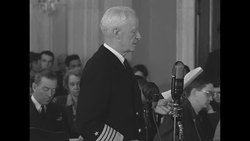 Admiral Nimitz giving testimony before Senate Military Affairs Committee in Washington, DC, regarding unification of armed forces News Clip