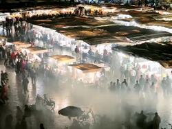 WS View over Djemaa el-Fna and Koutoubia Mosque / MARRAKESH, Morocco Stock Footage
