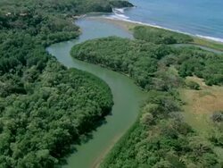 AERIAL View of Nosara river mouth / Guanacaste, Costa Rica Stock Footage