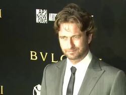 Gerard Butler at the Bulgari Fundraiser Benefitting Save The Children And Artists For Peace & Justice at Beverly Hills CA. (Footage by WireImage Video/GettyImages) Stock Footage