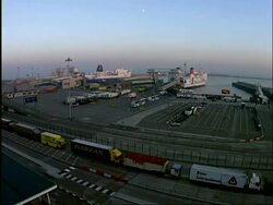 WA ferry terminal, vehicles embark on ferries, ferries leave berths, leave harbour, Dover, England Stock Footage