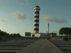 MS ZI Shot of lighthouse / Ilha dos Lencois, Maranhao, Brazil Stock Footage