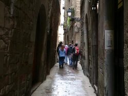 Jewish quarter, view of the narrow streets, Barcelona Stock Footage