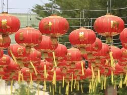 swinging red chinese lanterns Stock Footage