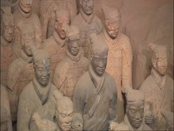 Terracotta Warriors, front view, Museum of Qin, Xian, China Stock Footage
