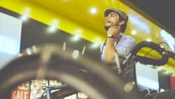 Man by the shopping mall Stock Footage