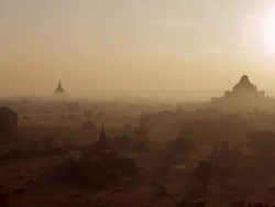Myanmar temples at sunrise Stock Footage