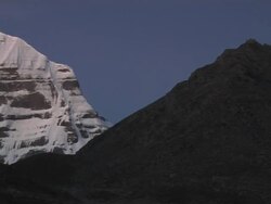 Pan Left North Face Mount Kailash in between two mountains Lhasa Tibet China Stock Footage