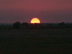 WS View of orange ball sunset, sinks below horizon with prairie / Oklahoma, United States Stock Footage